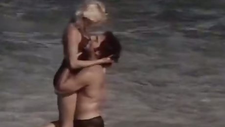 Ginger Lynn Allen is having passionate sex on a beach with a hairy dude