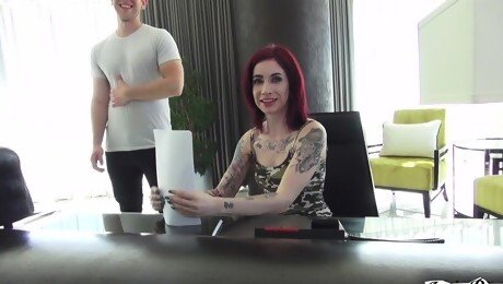 Tattooed redhead darling having fun in the backstage - Sheena Rose