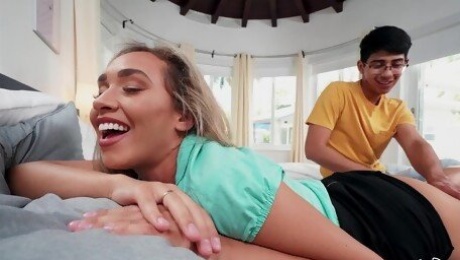 Appealing blonde stepmom receives plenty of ripe dick in her little holes