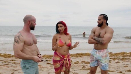 Insolent woman follows these studs for insane threesome sex experiences