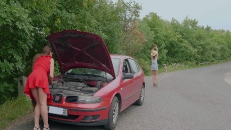 Bitches share dick after their car brakes down